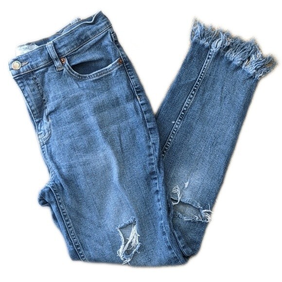 Free People mid rise distressed skinny ankle jeans, frayed hem - 29 - Picture 1 of 6